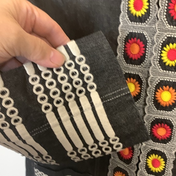 Anna Sui Black Denim Jacket, Fully Lined, Pockets,  Embroidery that Pops - Picture 6 of 15